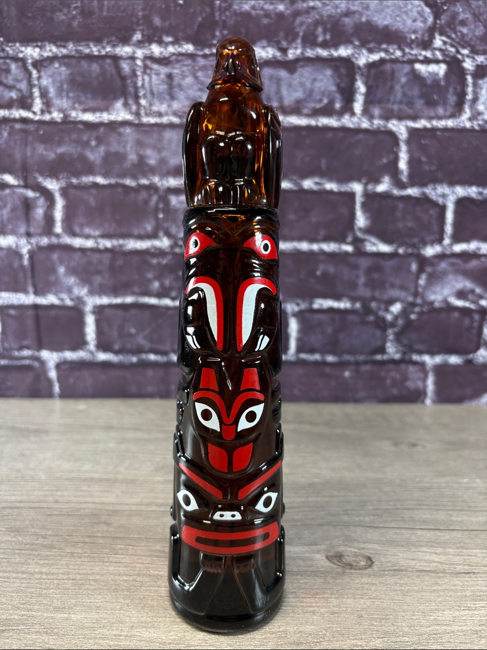 Vintage Red and Black Totem Pole Glass Decanter